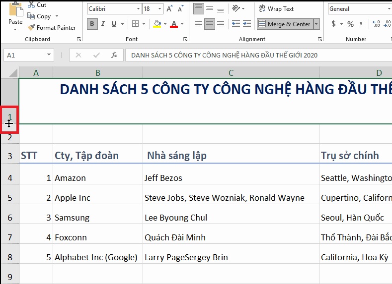 chinh-chieu-cao-hang-excel-2019-buoc-1