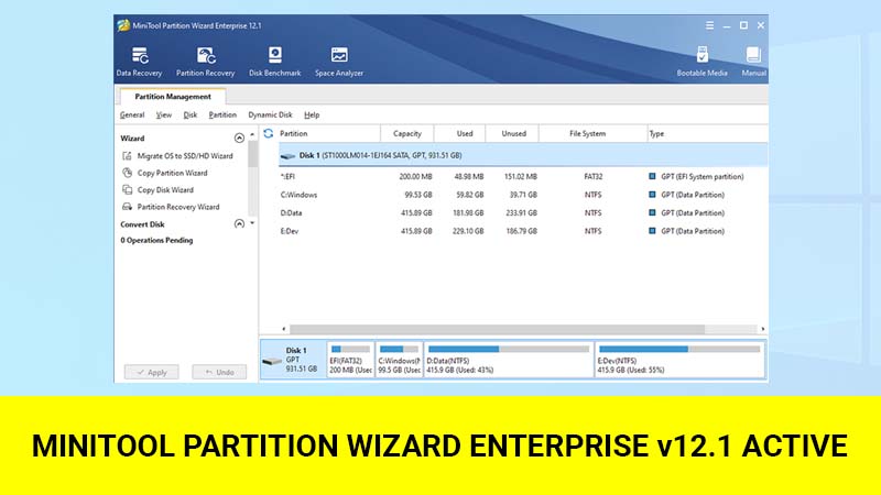Tải phần mềm MiniTool Partition Wirzard 12.1 Phiên bản đặc biệt Enterprise Active