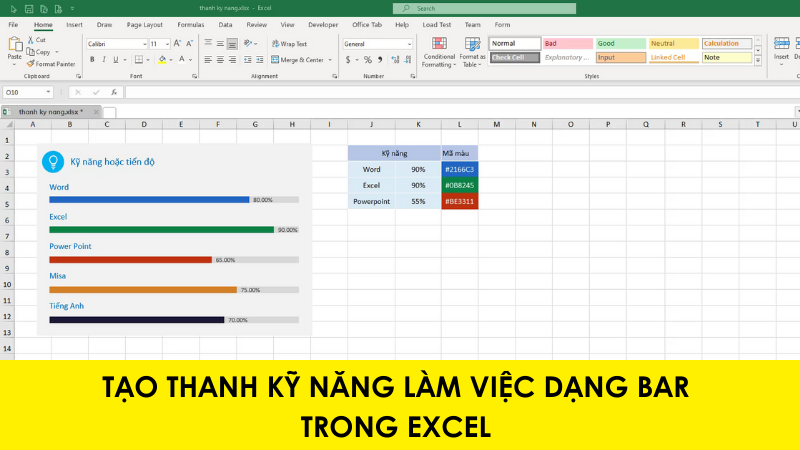 Tạo thanh kỹ năng dạng Bar trong Excel