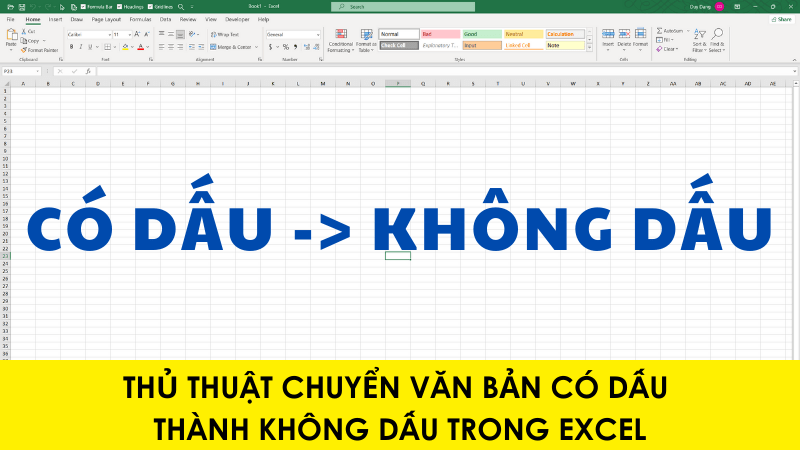 Chuyển văn bản có dấu thành không dấu trong Excel