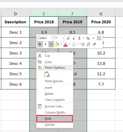 an-cot-hoac-hang-excel-2019-buoc-1 an-va-bo-an-hang-cot-excel-2019-buoc-1