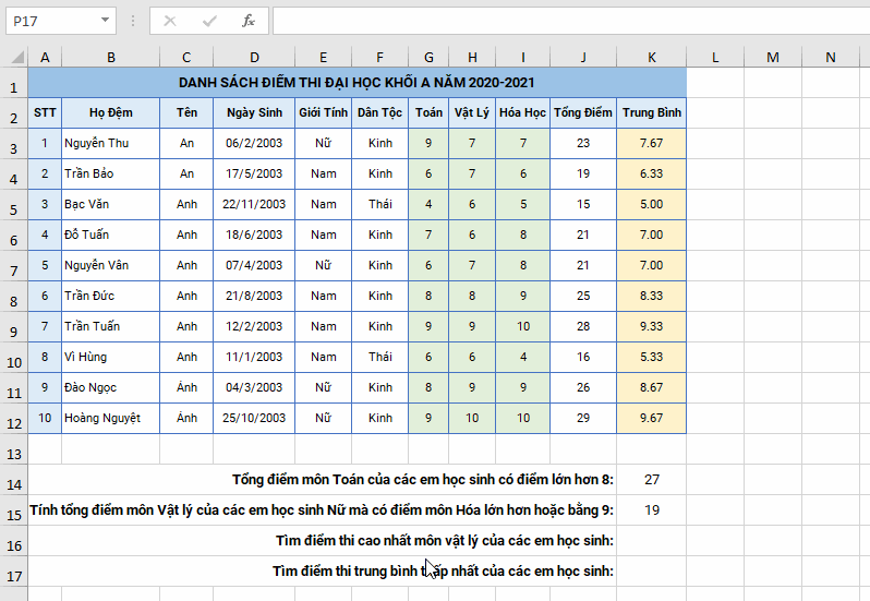 tim-gia-tri-diem-thi-trung-binh-nho-nhat-excel-2019 ham-min-excel-2019-KQ